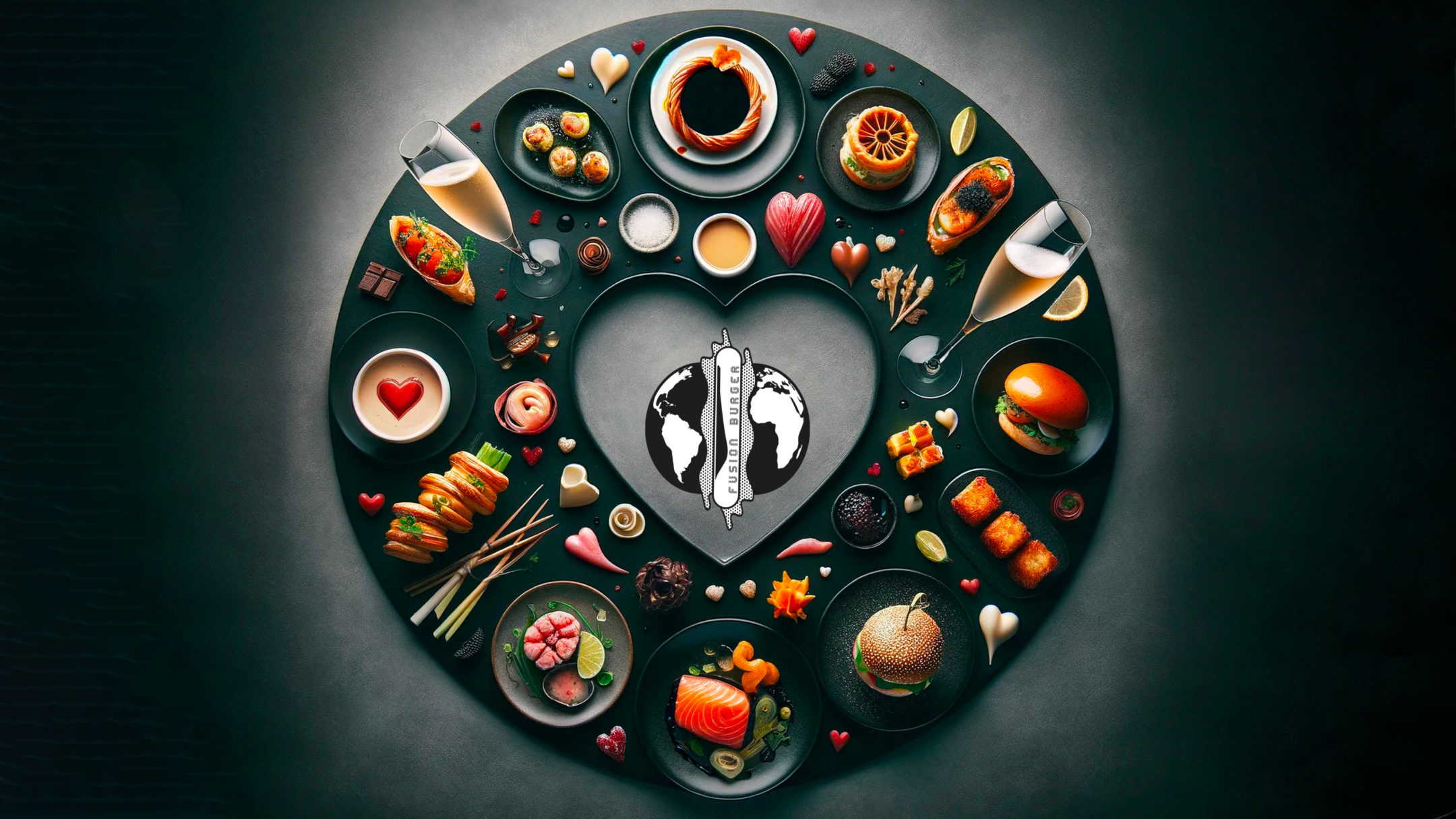 Saint-Valentin SOLO ou DUO, image 16/9 coeur Menus et logo